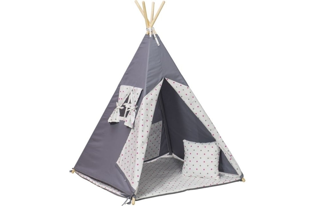 Wigwam tipi teepee tent speeltent 4 katoen grijs roze sterren - Vikingchoice.nl