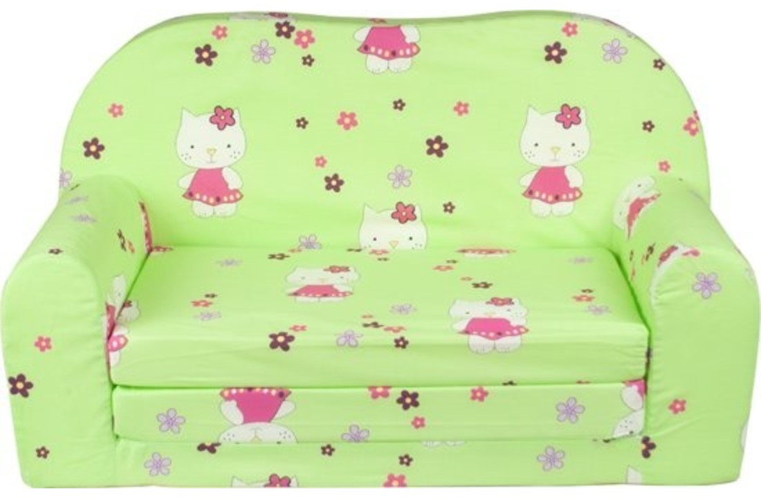 Kinder Slaapbank en logeerbed in één - 85cm x 60cm - Groene poezen