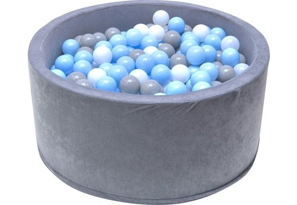 Ballenbak - stevige grijze ballenbad - 90 x 40 cm - 400 ballen Ø 7 cm - blauw, wit, grijs