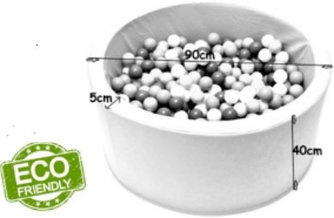 Ballenbak in sterrenpatroon met 400 ballen -90 x 40 cm -Ø 7 cm ballen - parelmoer wit en zwart