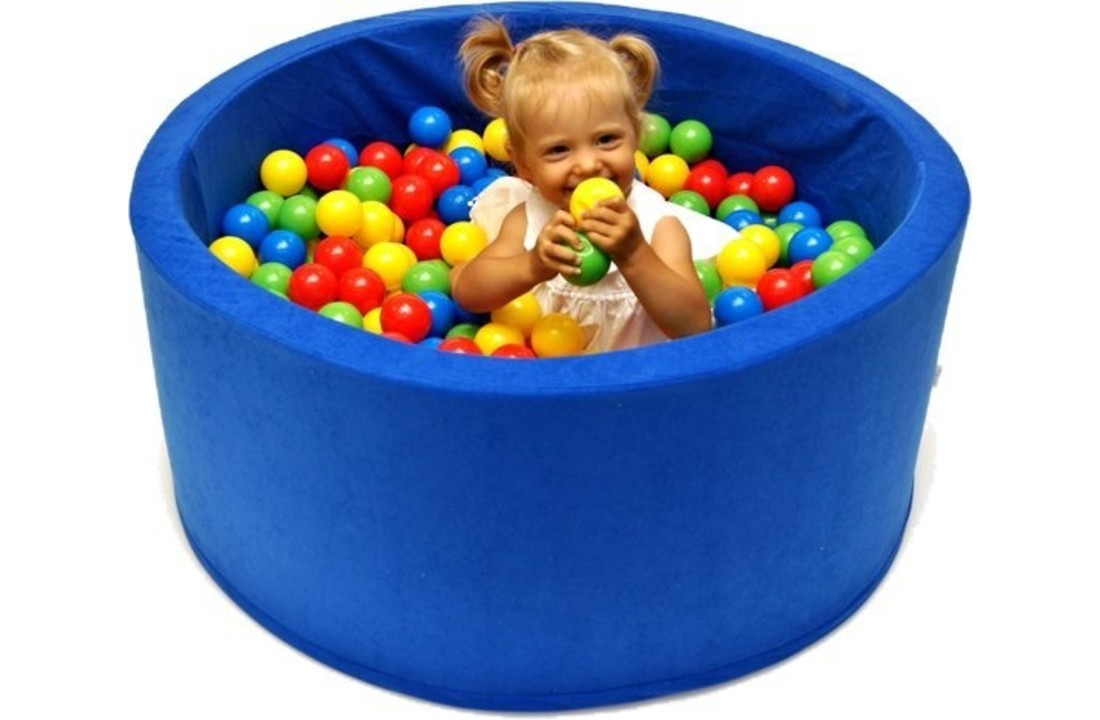 Ballenbak - stevige blauwe ballenbad - 90 x 40 cm - 400 ballen Ø 7 cm - rood, groen, geel en blauw