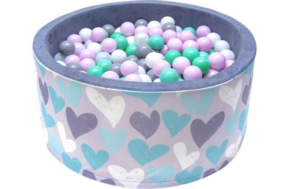 Ballenbak - stevige ballenbad - 90 x 40 cm - 200 ballen Ø 7 cm - roze, groen, turqoise, wit en grijs