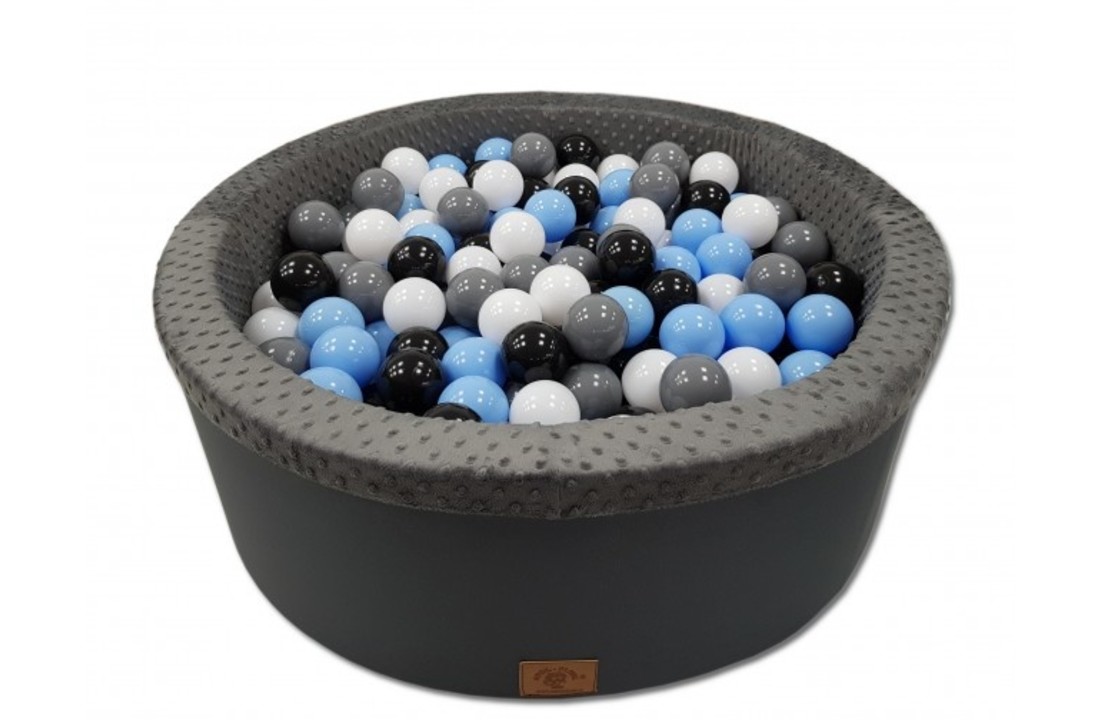 Ballenbak met 200 ballen - zwart, grijs, blauw & wit - 90 cm diameter - grafiet