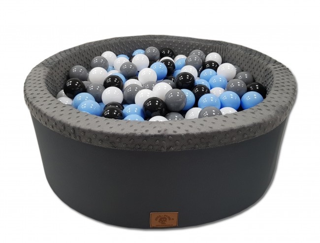 Ballenbak met 200 ballen - zwart, grijs, blauw & wit - 90 cm diameter - grafiet
