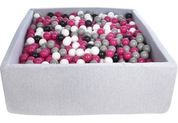 Ballenbak - stevige ballenbad - 120x120 cm - 1200 ballen Ø 7 cm - wit, roze, grijs, zwart.