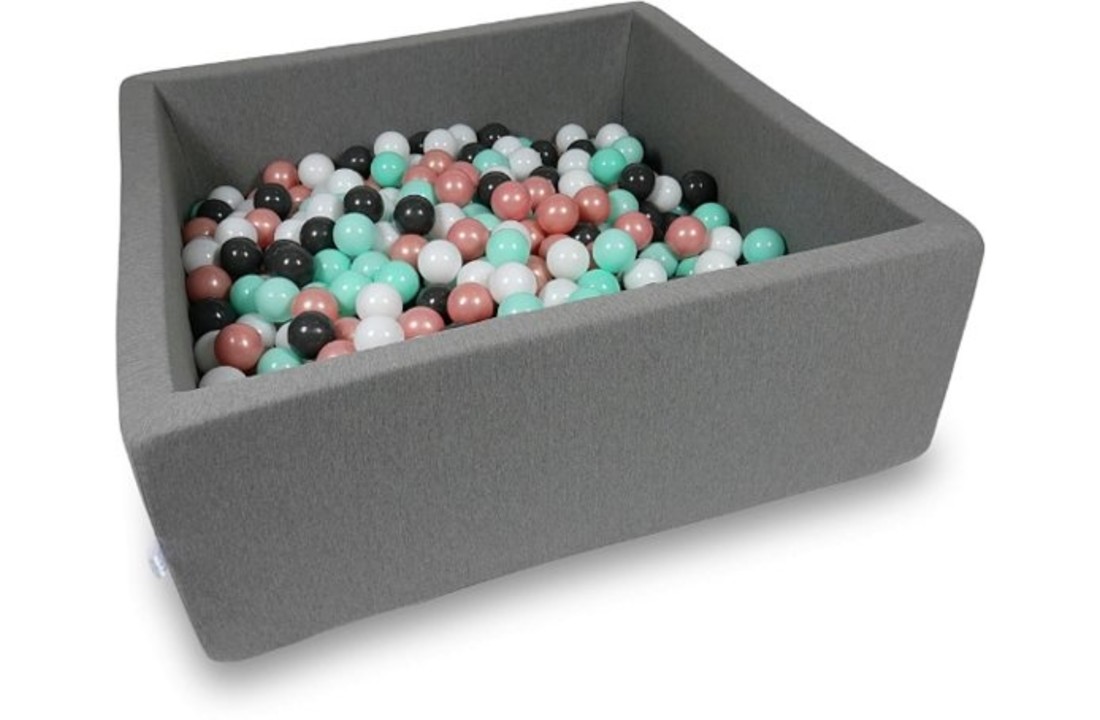 Ballenbak vierkant donker grijs - 600 ballen - 110 x 110 cm - ballenbad - bruin 7 cm ballen