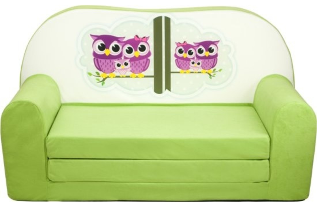 Kinder slaapbank - sofa - groen - logeermatras - 85 x 60 - uil