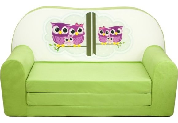 Kinder slaapbank - sofa - groen - logeermatras - 85 x 60 - uil