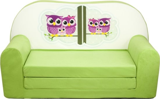 Kinder slaapbank - sofa - groen - logeermatras - 85 x 60 - uil