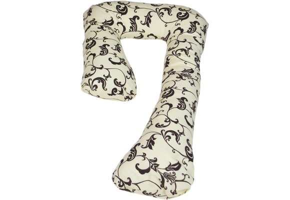 Zwangerschapskussen 100% katoen 235 cm crème met bruine blaadjespatroon