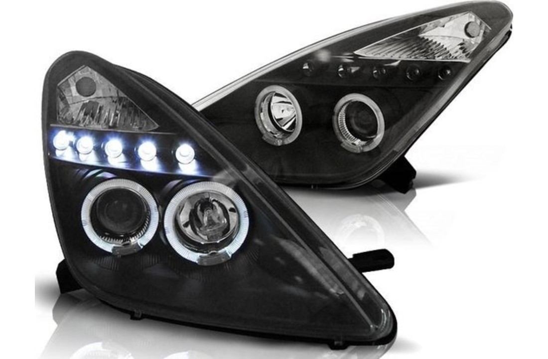 Koplampen dual halo rims geschikt voor TOYOTA CELICA T230 99-05 ANGEL EYES ZWART