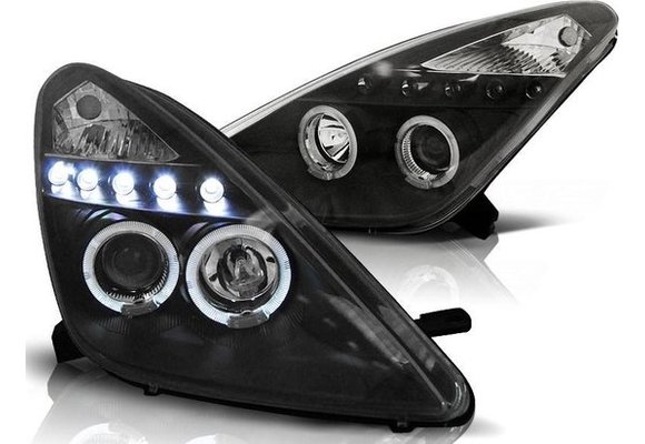 Koplampen dual halo rims geschikt voor TOYOTA CELICA T230 99-05 ANGEL EYES ZWART