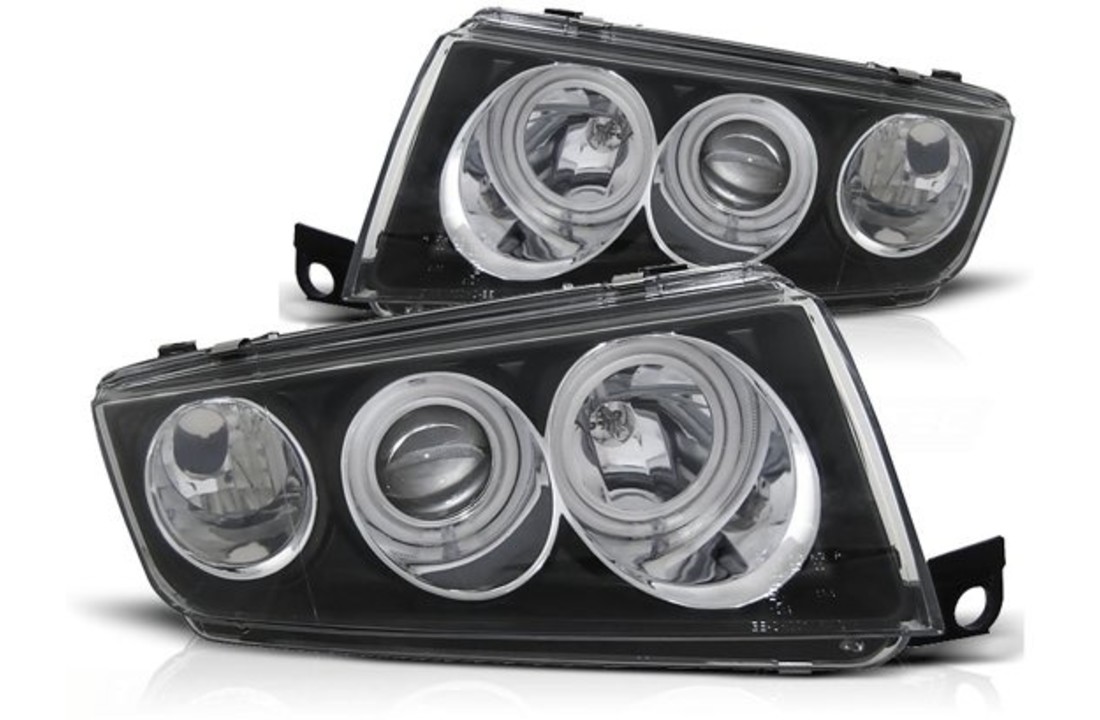 Koplampen dual halo rims geschikt voor SKODA FABIA I 12 99-08 ANGEL EYES ZWART