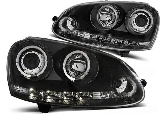 Koplampen dual halo rims geschikt voor VW GOLF 5 10 03-09 ANGEL EYES ZWART