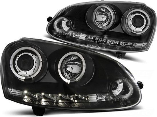 Koplampen dual halo rims geschikt voor VW GOLF 5 10 03-09 ANGEL EYES ZWART
