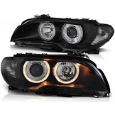 Koplampen dual halo rims geschikt voor BMW E46 04 03-06 COUPE CABRIO ANGEL EYES ZWART