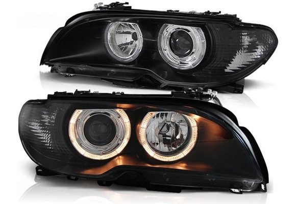 Koplampen dual halo rims geschikt voor BMW E46 04 03-06 COUPE CABRIO ANGEL EYES ZWART