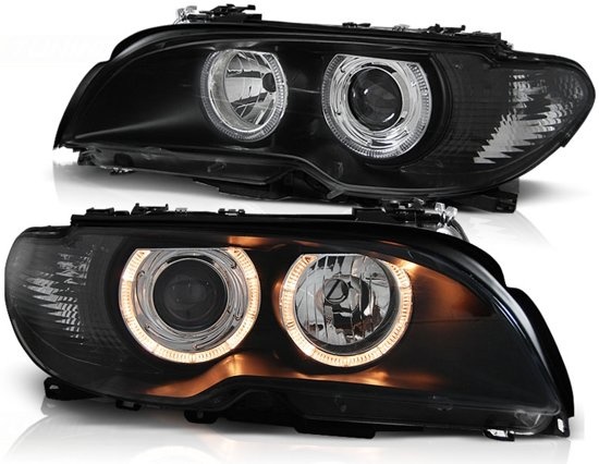 Koplampen dual halo rims BMW E46 04 03-06 COUPE CABRIO ANGEL EYES ZWART