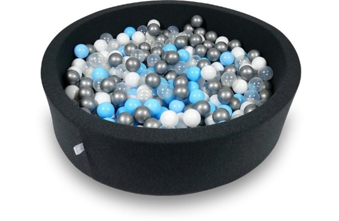 Ballenbak - rond - grafiet - 400 ballen in blauw, grijs & wit - 115x30 cm