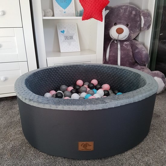 Ballenbak - stevige ballenbad - 90 x 30 cm - 200 ballen - wit,grijs, zwart, roze en blauw