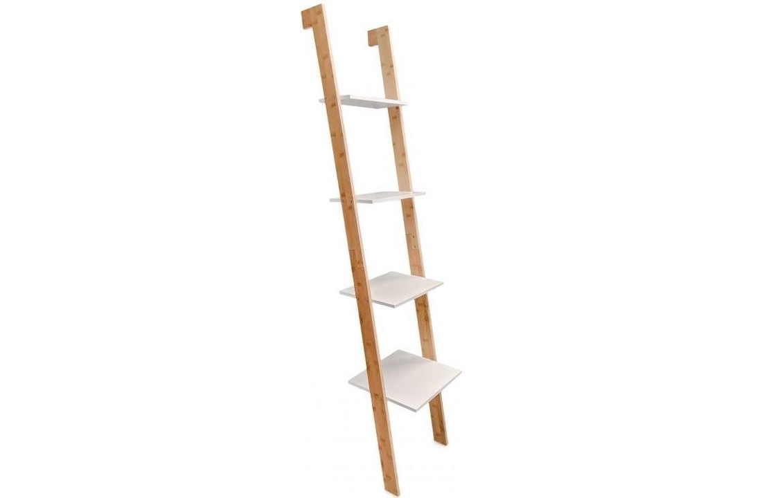 Riet Vaderlijk Vermelding Ladder kast 4 schappen wit & bamboe - Vikingchoice.nl