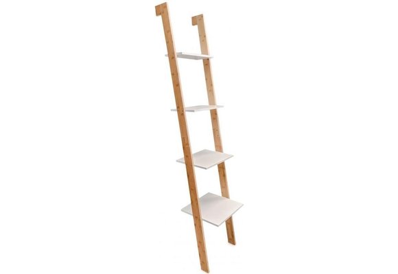 Ladder kast - 4 schappen - wit & bamboe