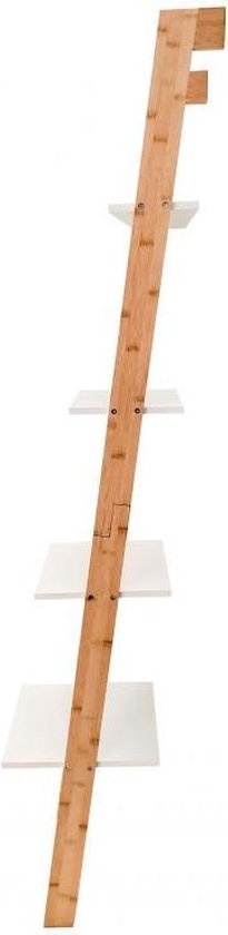 Ladder kast - 4 schappen - wit & bamboe