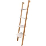 Ladder kast - 4 schappen - wit & bamboe