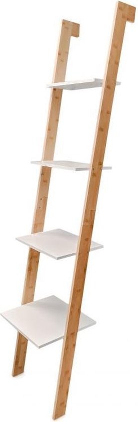 Ladder kast - 4 schappen - wit & bamboe