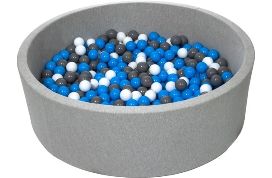 Ballenbak - stevige ballenbad - 125 cm - 600 ballen Ø 7 cm - wit, blauw, grijs.
