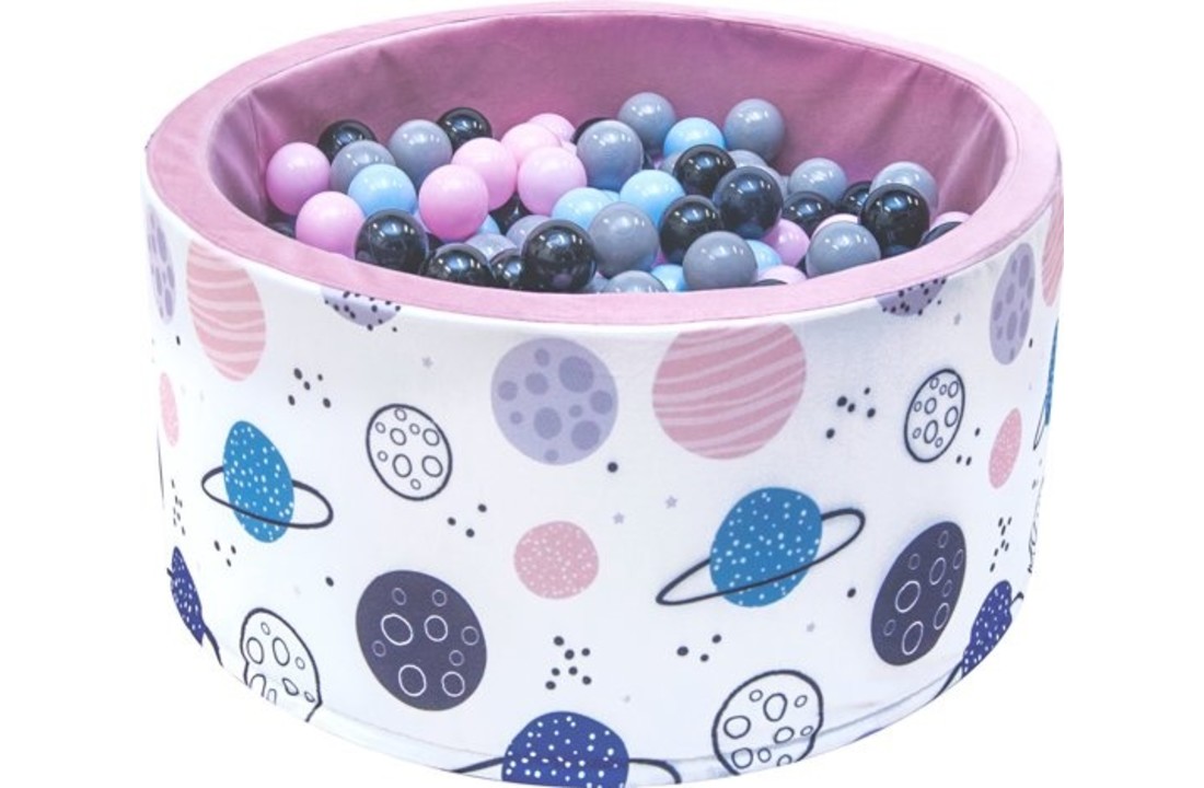 Ballenbak - stevige ballenbad -90 x 40 cm - 200 ballen Ø 7 cm - roze, wit, grijs en lichtblauw
