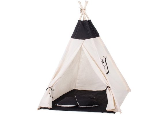 Wigwam tipitent speeltent - 4 delig 100% katoen Zwart / wit