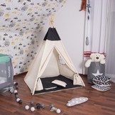 Wigwam tipitent speeltent - 4 delig 100% katoen Zwart / wit