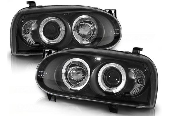 Koplampen dual halo rims geschikt voor VW GOLF 3 09 91-08 97 ANGEL EYES ZWART