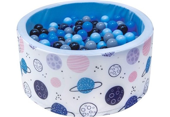 Ballenbak - stevige ballenbad -90 x 40 cm - 200 ballen Ø 7 cm - donkerblauw, grijs, zwart en lichtblauw