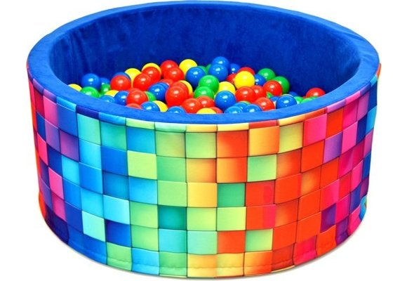 Ballenbak - stevige ballenbad -90 x 40 cm MOZAÏK patroon- 200 ballen Ø 7 cm - geel, rood, groen en blauw