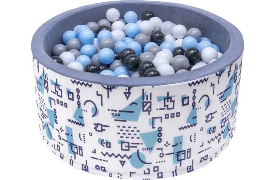 Ballenbak - stevige ballenbad --90 x 40 cm - 400 ballen Ø 7 cm - blauw, wit, grijs en zwart
