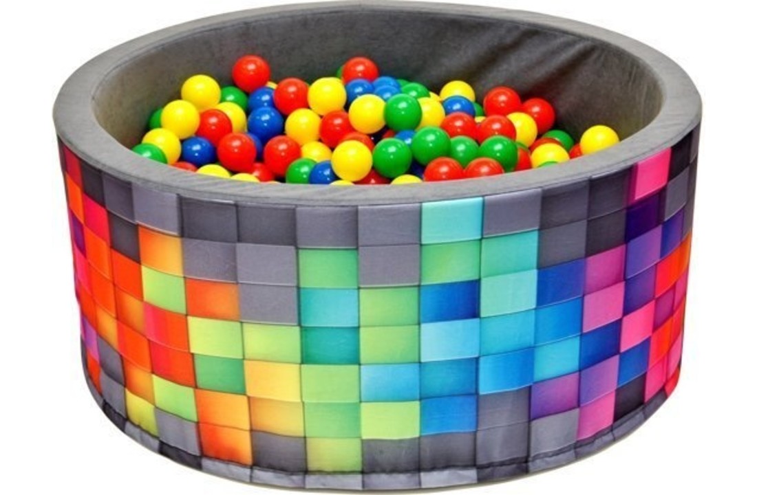 Ballenbak - stevige ballenbad - 90 x 40 cm - 400 ballen Ø 7 cm - roze, groen, turqoise, wit en grijs