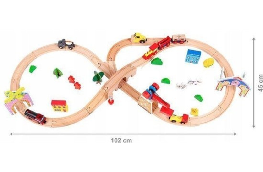 Houten treinbaan met elektrische locomotief - treinset 78 onderdelen