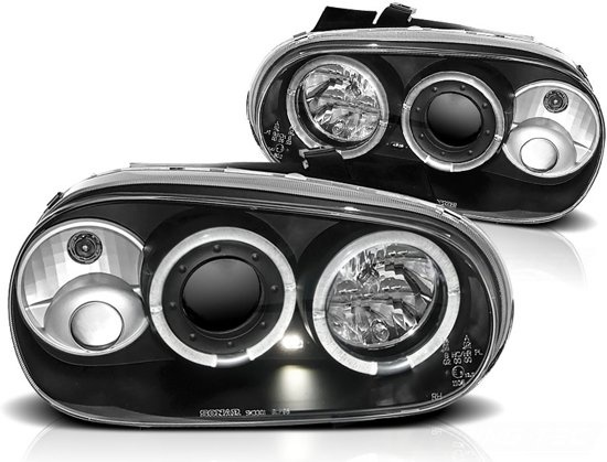 Koplampen dual halo rims geschikt voor VW GOLF 4 09 97-09 03 ANGEL EYES ZWART