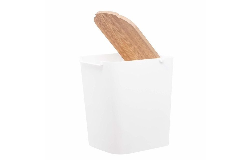 Afvalbak met houten deksel - 5 liter - wit