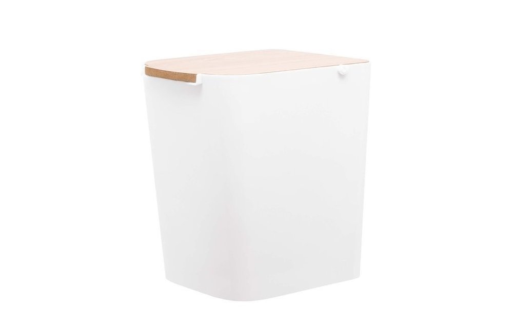 Afvalbak met houten deksel - 5 liter - wit