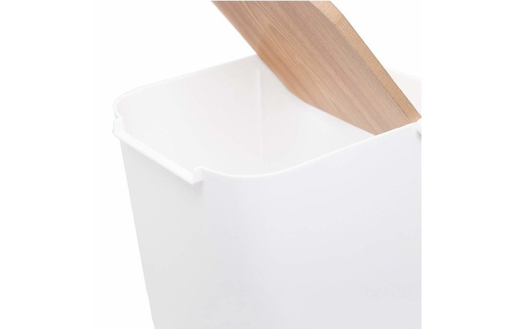 Afvalbak met houten deksel - 5 liter - wit