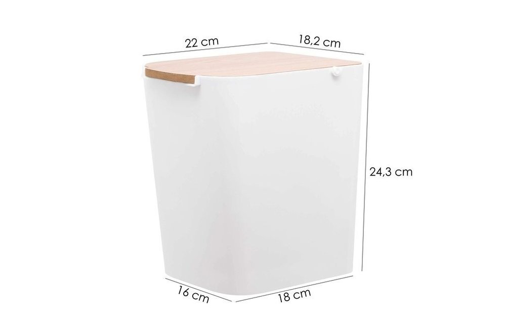 Afvalbak met houten deksel - 5 liter - wit