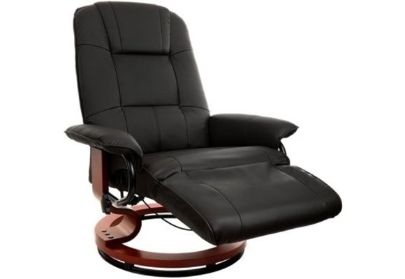 Fauteuil met massage, verwarming en voetensteun - zwart kunstleer