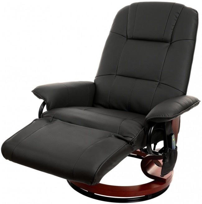 Fauteuil met massage, verwarming en voetensteun - zwart kunstleer