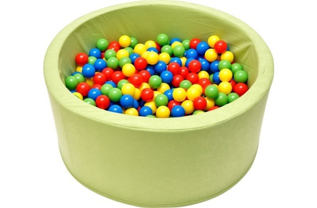 Ballenbak - stevige ballenbad -90 x 40 cm lichtgroen - 400 ballen Ø 7 cm - geel, groen, rood en blauw