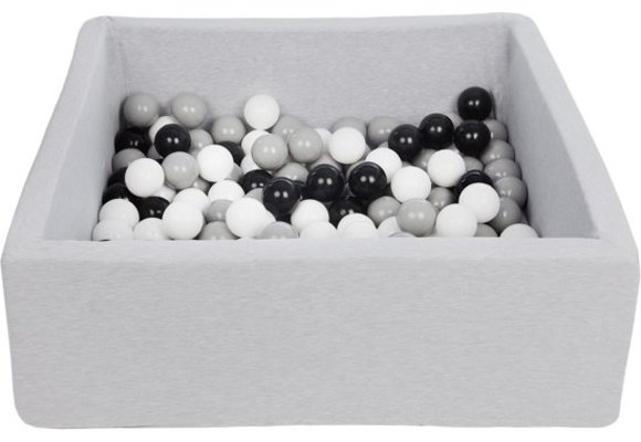 Ballenbak - stevige ballenbad - 90x90 cm - 150 ballen Ø 7 cm - Wit, grijs, zwart.