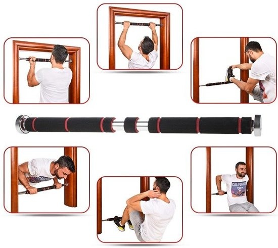 Optrekstang deurpost - verstelbaar - pull-up bar doorway - 62 tot 100 cm - tot 100 KG - met handvaten