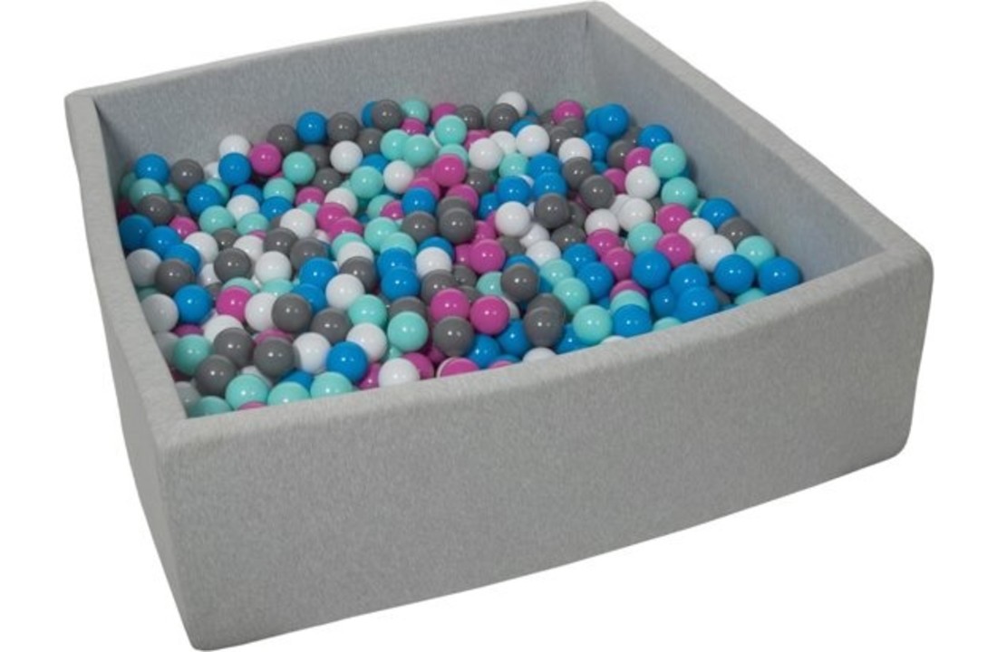 Ballenbak - stevige ballenbad - 120x120 cm - 900 ballen Ø 7 cm - wit, blauw, roze, grijs, turquoise.